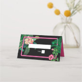 ネオンピンク熱帯レトロボタニカル結婚ズ プレイスカード (正面)