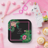 ネオンピンク熱帯レトロボタニカル結婚ズ ペーパープレート (パーティー)