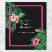 ネオンピンク熱帯レトロボタニカル結婚ズ ワインラベル (シングルラベル)