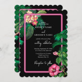 ネオンピンク熱帯レトロボタニカル結婚ズ 招待状 (正面/裏面)
