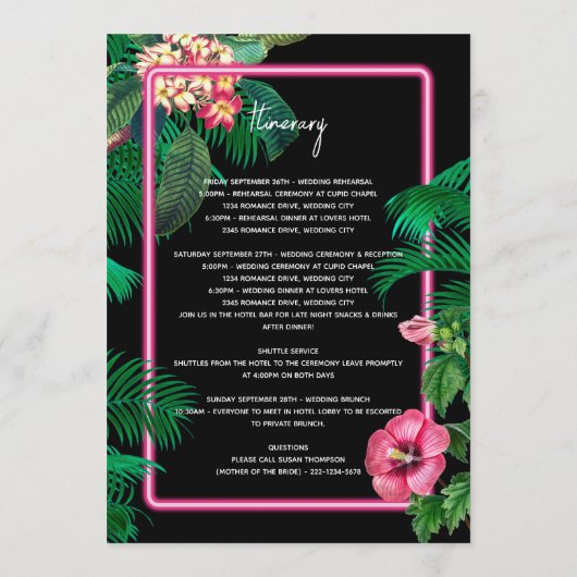 ネオンピンク熱帯レトロ結婚の旅程 プログラム (裏面)
