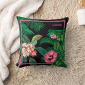 ネオンピンク熱帯植物学モノグラム クッション (ブランケット)