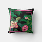 ネオンピンク熱帯植物学モノグラム クッション (正面)