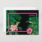 ネオンピンク熱帯植物学モノグラム シーズンポストカード (正面/裏面)