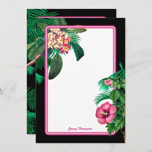 ネオンピンク熱帯植物学 ノートカード (正面/裏面)