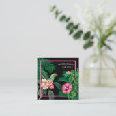 ネオンピンク熱帯植物学QRコードソーシャルメディア スクエア名刺 (スタンド正面)