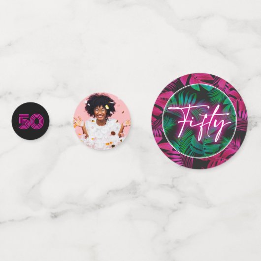 ネオンピンク熱帯50誕生日写真 コンフェッティ (裏面)