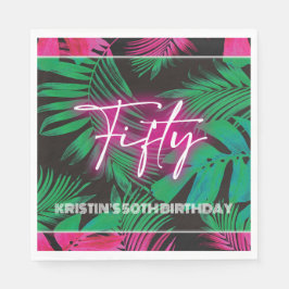 ネオンピンク熱帯50誕生日 スタンダードランチョンナプキン
