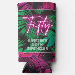 ネオンピンク熱帯50誕生日 スリム缶クーラー