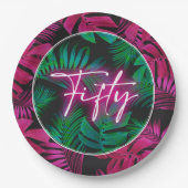 ネオンピンク熱帯50誕生日 ペーパープレート (正面)