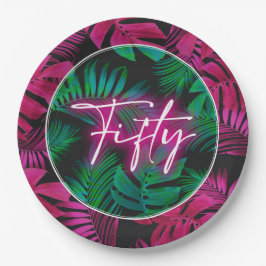ネオンピンク熱帯50誕生日 ペーパープレート