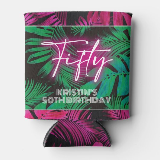 ネオンピンク熱帯50誕生日 缶クーラー (正面)