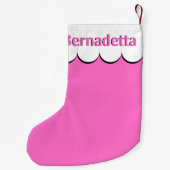 ネオンピンク白3Dエレガント名パーソナライズされた スモールクリスマスストッキング (裏面)