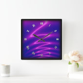 ネオンピンク稲妻 スクエア壁時計 (ホーム)