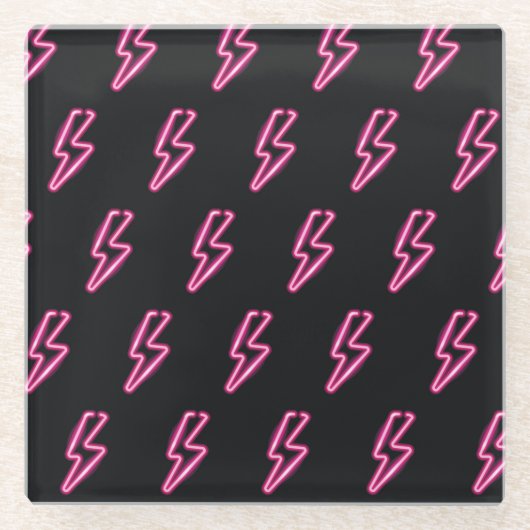 ネオンピンク稲妻：暗い背景。 ガラスコースター (正面)