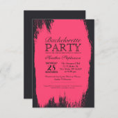 ネオンピンク絵を描クストロークの黒 招待状 (正面/裏面)
