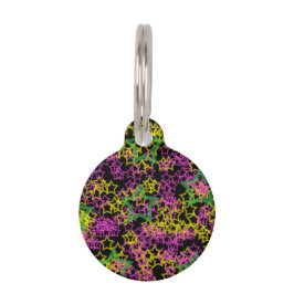 ネオンピンク緑と黄色の星模様 ペット　ネームタグ