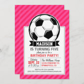 ネオンピンク色のサッカーボーストライプル 招待状 (正面/裏面)