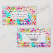 ネオンピンク虹の水彩三角形パターン 名刺 (正面/裏面)