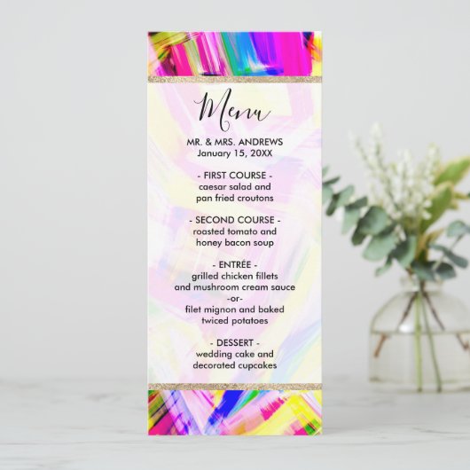 ネオンピンク黄色のブラシストローク爆発アート メニュー (スタンド正面)