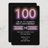 ネオンピンク100th誕生日パーティーへの招待 招待状 (正面/裏面)