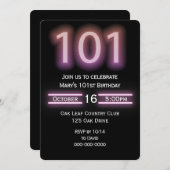 ネオンピンク101th誕生日パーティーへの招待 招待状 (正面/裏面)
