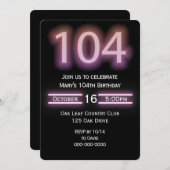 ネオンピンク104th誕生日パーティーへの招待 招待状 (正面/裏面)