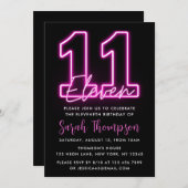 ネオンピンク11誕生日招待状 招待状 (正面/裏面)