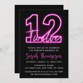 ネオンピンク12誕生日招待状 招待状 (正面/裏面)
