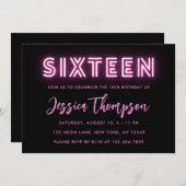 ネオンピンク16誕生日招待状 招待状 (正面/裏面)