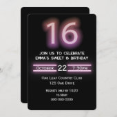 ネオンピンク16th誕生日パーティー 招待状 (正面/裏面)