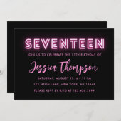 ネオンピンク17誕生日招待状 招待状 (正面/裏面)