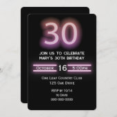 ネオンピンク30歳の誕生日パーティー 招待状 (正面/裏面)