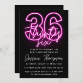 ネオンピンク36番目の誕生日招待状 招待状 (正面/裏面)
