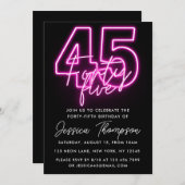 ネオンピンク45番目の誕生日招待状 招待状 (正面/裏面)
