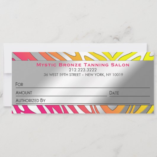 ネオンピンク&イエローゼブラ印刷ギフト券 (裏面)