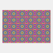 ネオンピンク、オレンジ、緑、黄色のタイルパターン ラッピングペーパーシート (正面3)