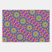 ネオンピンク、オレンジ、緑、黄色のタイルパターン ラッピングペーパーシート (正面)