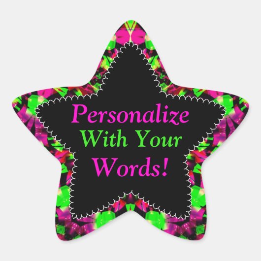 ネオンピンク&グリーンハッピーおもしろいカラーズスターステッカー 星シール (正面)