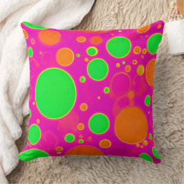 ネオンピンク&グリーンレトロサークルデザイン クッション