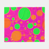 ネオンピンク&グリーンレトロサークルデザイン フリースブランケット (正面(横))