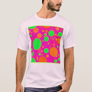 ネオンピンク&グリーンレトロサークルデザイン Tシャツ