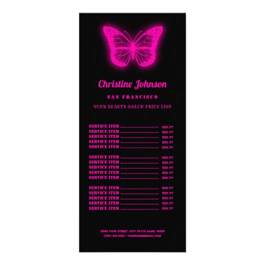 ネオンピンク・バタフライ・ロゴの価格リスト ラックカード (正面)