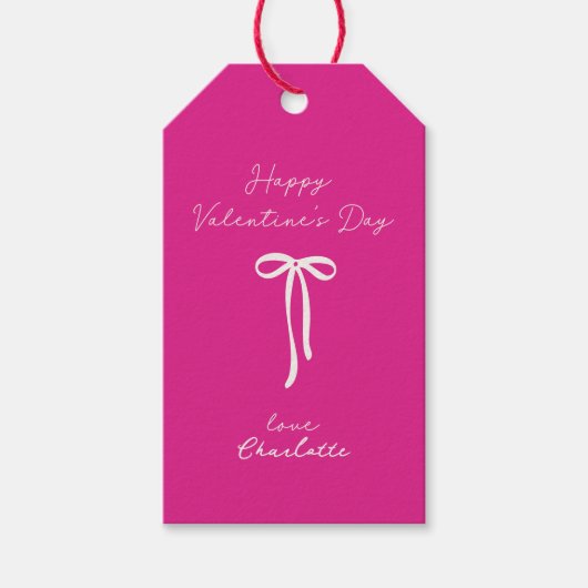 ネオンピンク | バレンタインデーにお辞儀する ギフトタグ (正面)