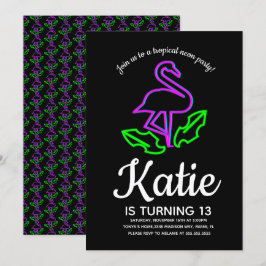ネオンピンク フラミンゴ グロー パーティー トロピカル ティーン 招待状