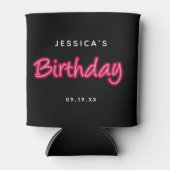 ネオンピンク&ブラックバースデーパーティーガール 缶クーラー (正面)