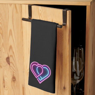 ネオンピンク/ブルーハートバレンタインデー キッチンタオル