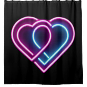 ネオンピンク/ブルーハートバレンタインデー シャワーカーテン