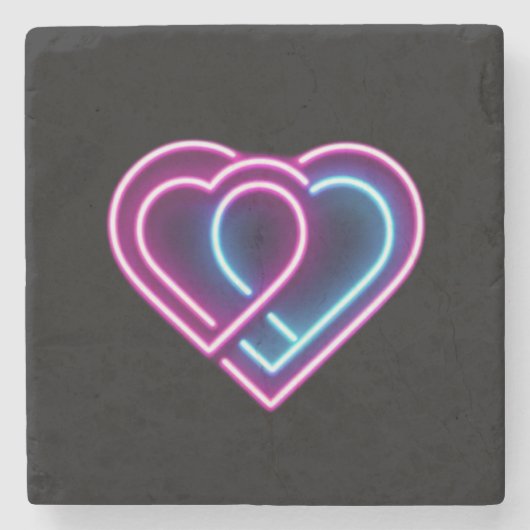 ネオンピンク/ブルーハートバレンタインデー ストーンコースター (正面)