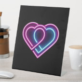 ネオンピンク/ブルーハートバレンタインデー 台座サイン (インサイチュ)
